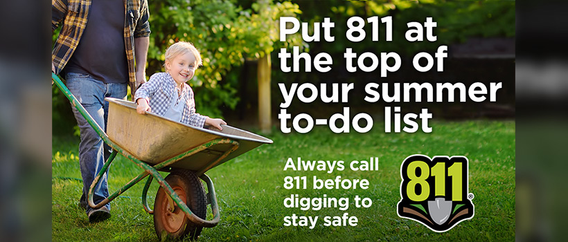Always call 811 before digging with child in wheelbarrow